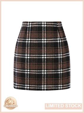 Wool Blend Plaid High Waist Bodycon Pencil Mini Skirt